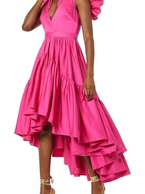 Ruffled Hot Pink High-Low Cocktail Dress